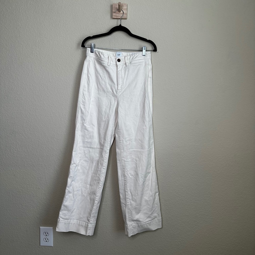 GAP High Rise Wide Leg Crop Pants White Denim Size 4 Tall Cream Jeans